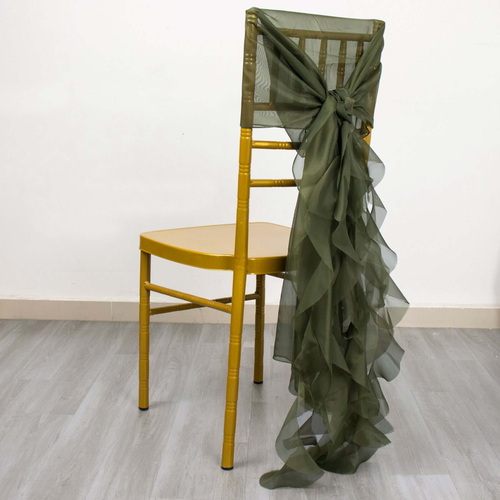 Chiffon Chair Sash with Curly Design Olive Green - Stylish Chair Decorations