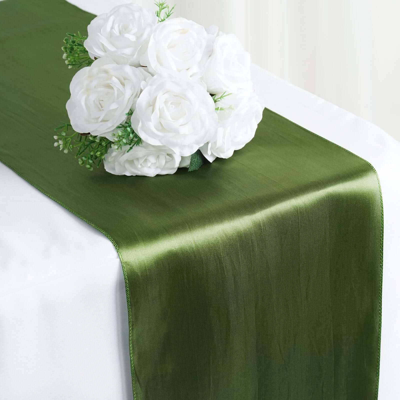 Satin 12"x108" Table Runner Olive Green - Stylish Table Linen