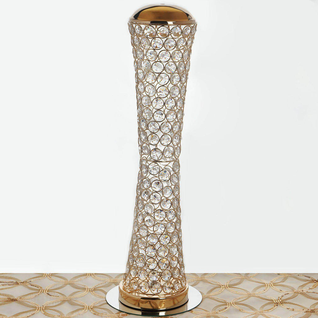 Metal Hurricane Floral Vase Centerpiece Metallic Gold with Crystal Beaded Design - Table Decorative Stand 24"