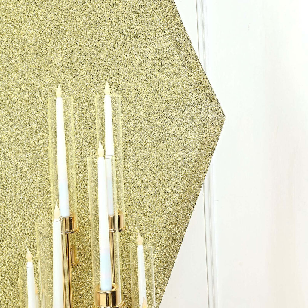 8ftx7ft Champagne Metallic Shimmer Tinsel Spandex Hexagon Wedding Arbor Cover, 2-Sided Backdrop