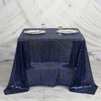 Sequin 90"x90" Table Overlay Square Tablecloth Navy Blue - Sparkly Table Cover