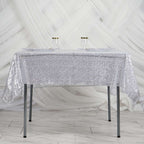Sequin 60"x60" Table Overlay Square Tablecloth Silver - Luxe Wedding Table Topper
