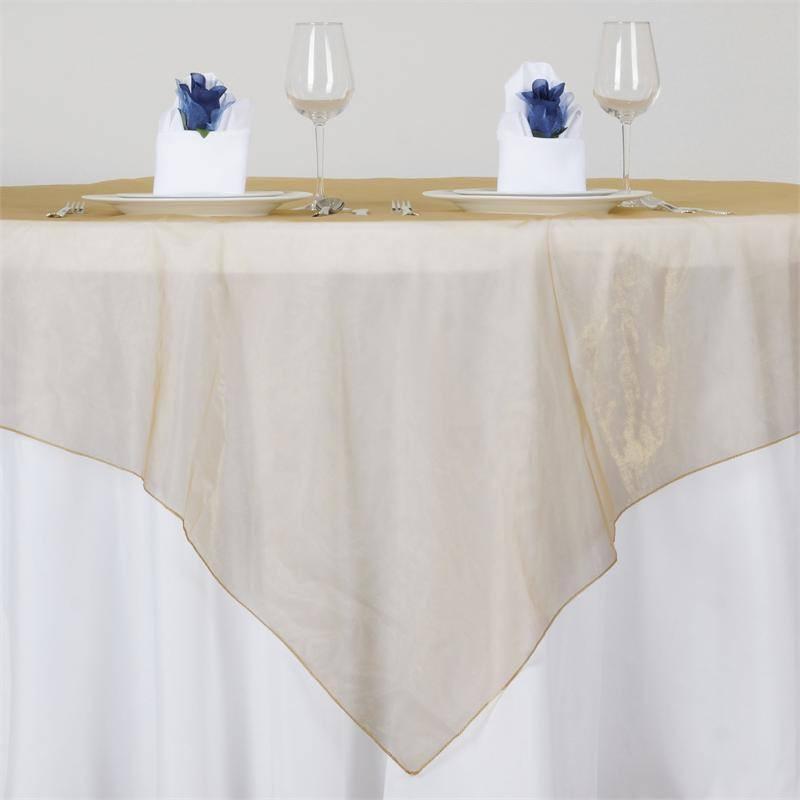 Organza 72"x72" Table Overlay Square Tablecloth Gold - Sheer Design for Stylish Events - NestOCart