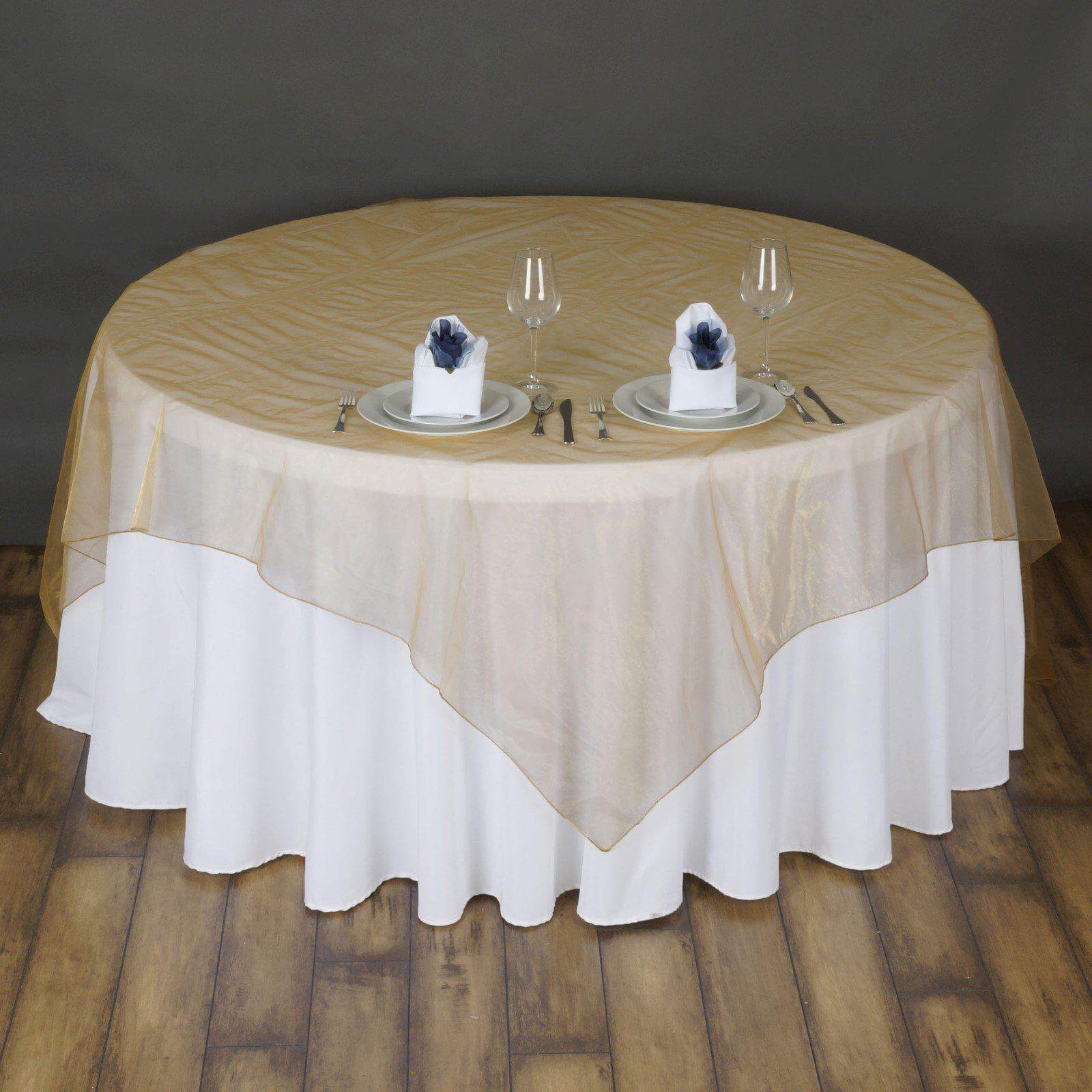 Organza 72"x72" Table Overlay Square Tablecloth Gold - Sheer Design for Stylish Events - NestOCart