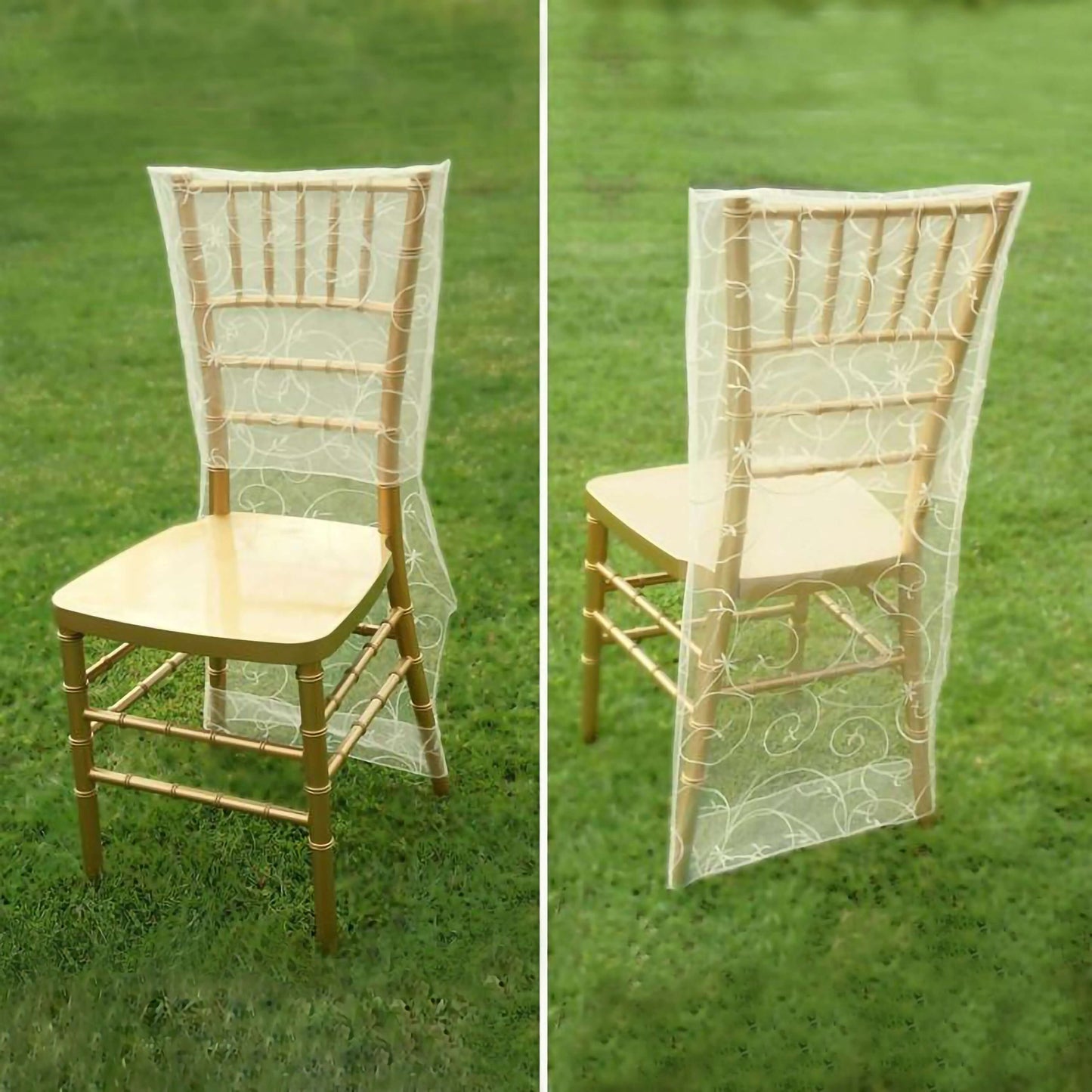 Organza Chair Slipcover with Satin Embroidery for Chiavari Chairs Ivory - Chair Back Cover - NestOCart