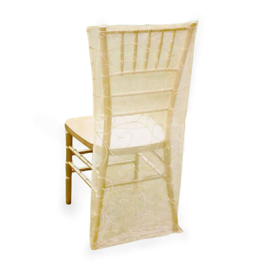 Organza Chair Slipcover with Satin Embroidery for Chiavari Chairs Ivory - Chair Back Cover - NestOCart