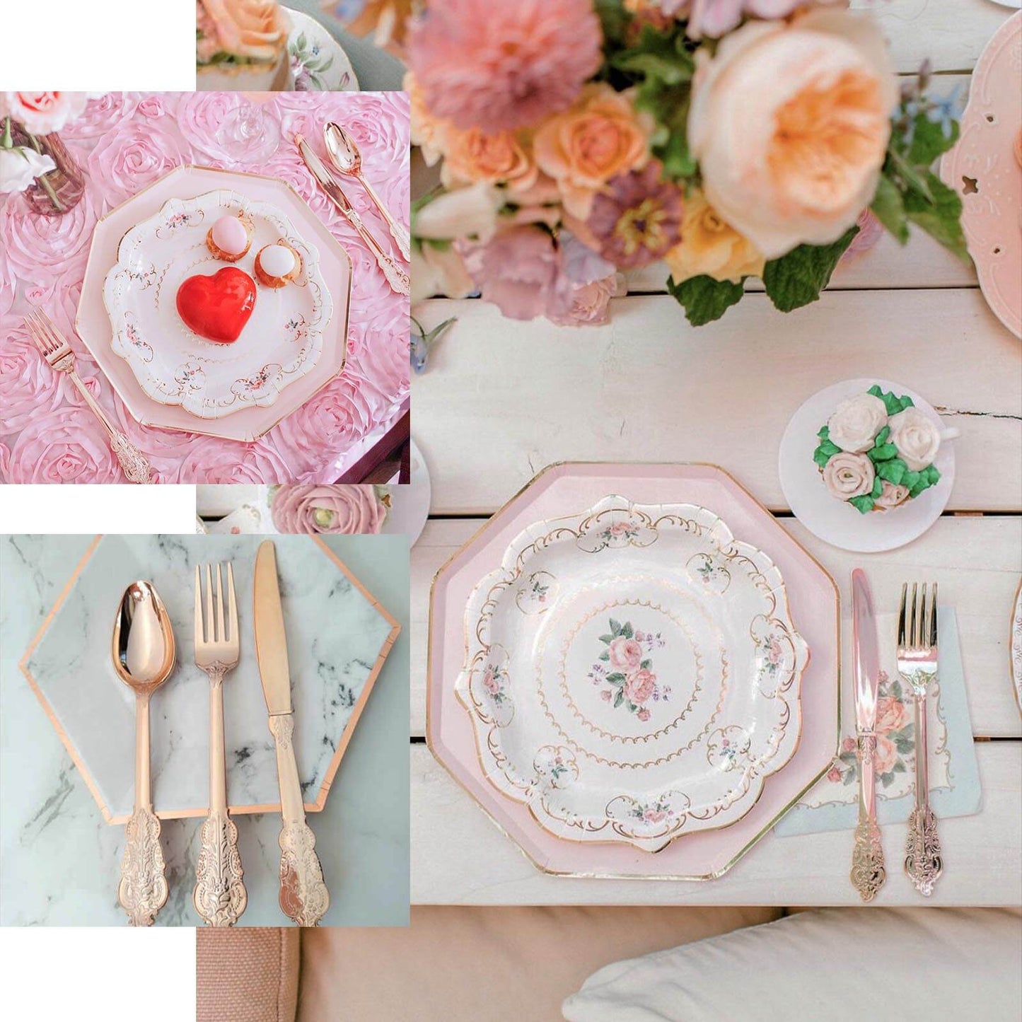 24 Pcs Plastic Silverware Set in Baroque Style Metallic Silver - Heavy Duty Disposable Knife, Fork, and Spoon Set