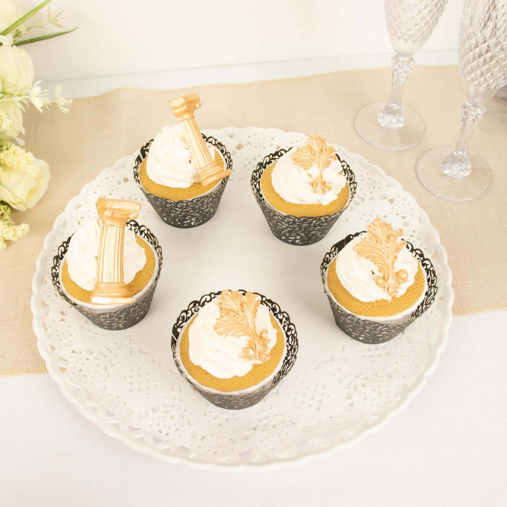 25-Pack Paper Cupcake Wrappers Lace Laser Cut Design Black - Muffin Baking Cup Trays for Events