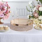 Metal Cake Stand Pedestal Crystal Beaded Design Gold - Cupcake Display and Dessert Riser 14"