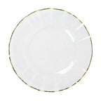 10-Pack Plastic 9" Round Dinner Plates in Clear Ruffled Rim with Gold Edging - Sturdy Disposable Dinnerware