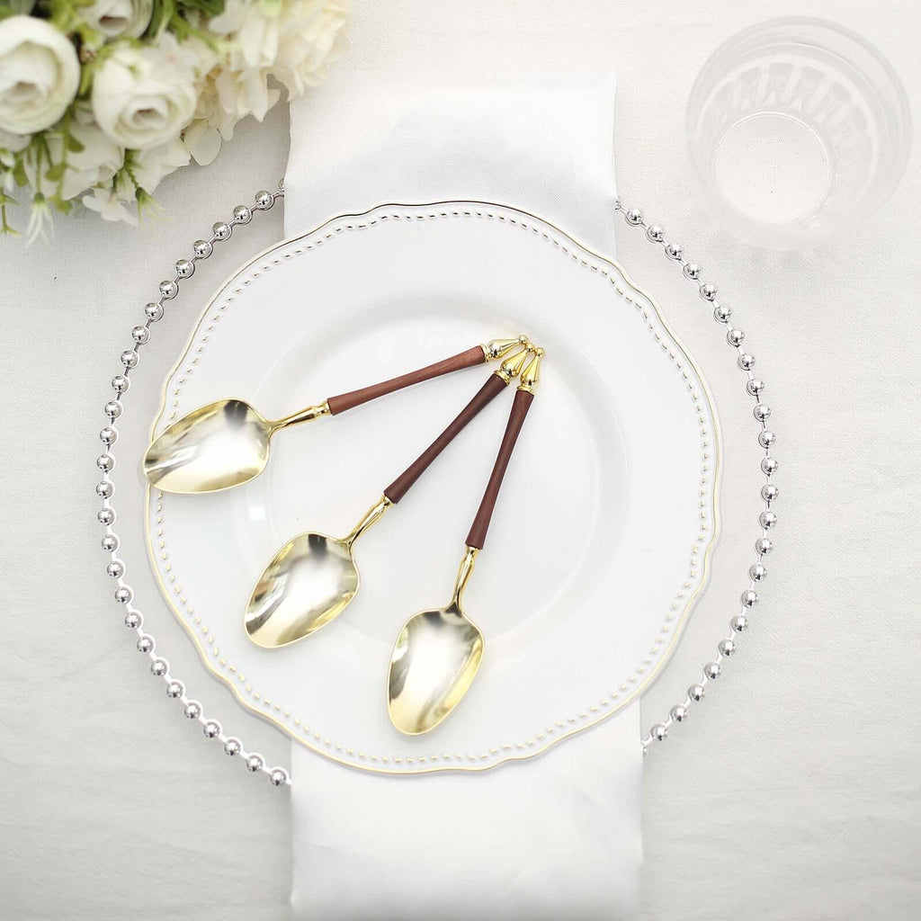 24-Pack Plastic Dessert Spoons with Roman Column Handle Gold/Brown - European Style Disposable Utensils 6"
