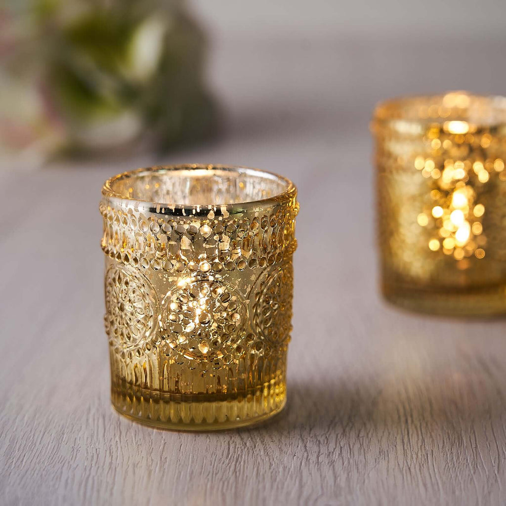 6-Pack Gold Glass Votive Tealight Holders - Stylish Primrose Design for Weddings & DÃ©cor