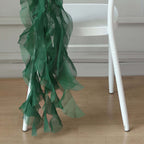 Chiffon Chair Sash with Curly Design Hunter Emerald Green - Stylish Chair Decorations