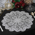 6-Pack Dining Table Mats Floral Lace Design White - Vinyl Non-Slip Surface with Vintage Appeal 15"