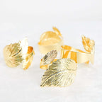 4 Pack Metallic Gold Ornate Leaf Napkin Rings, Linen Napkin Holders