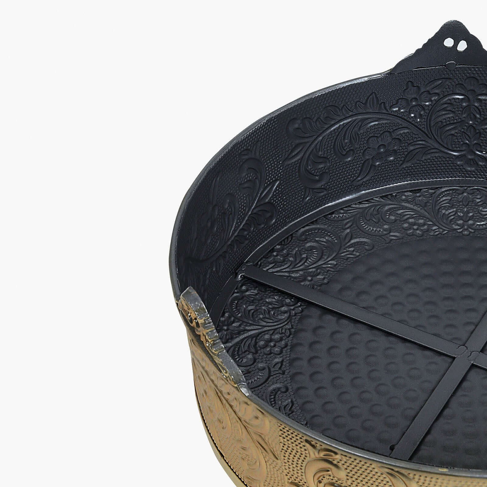 Metal 18" Round Cake Pedestal Stand Matte Gold - Cupcake Dessert Display Riser with Intricate Embossed Design for Upscale Events & Gatherings