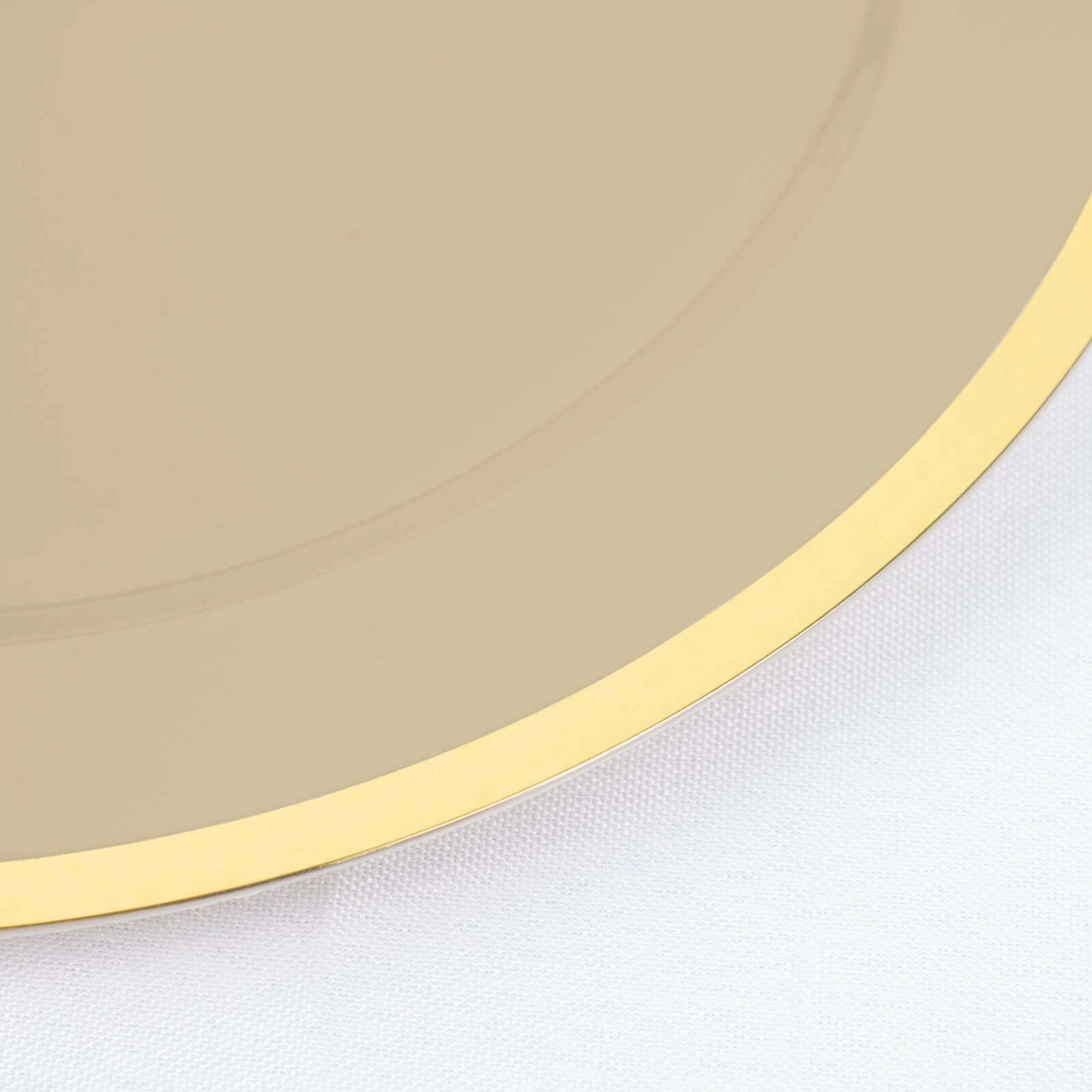 10-Pack Plastic 7" Round Appetizer Plates in Taupe with Gold Rim - Sleek Disposable Salad Plates for Banquets & Special Occasions