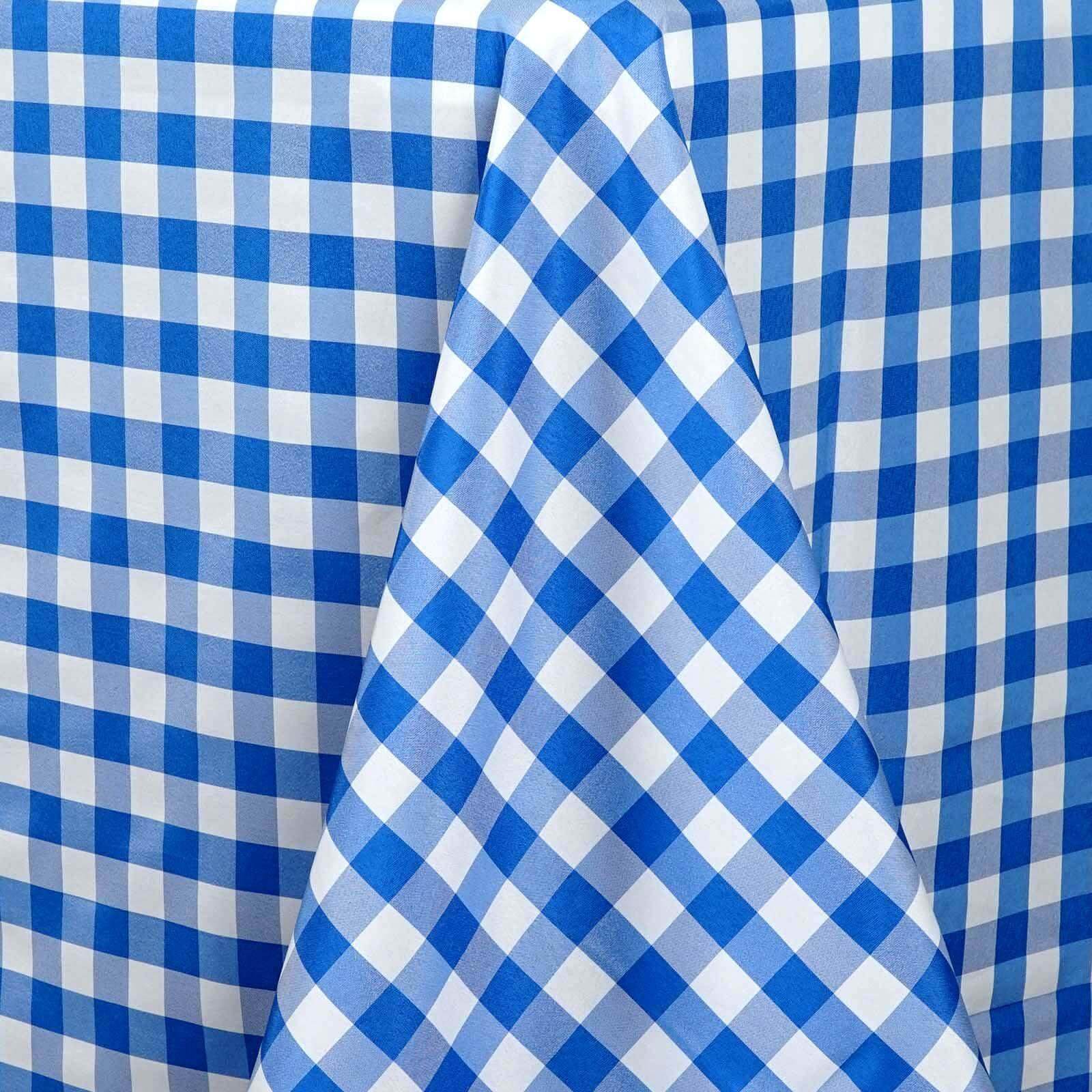 Polyester 90"x132" Rectangle Tablecloth White/Blue - Seamless Checkered Buffalo Plaid Table Cover
