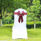 5 Pack Satin Faux Leather Chair Sashes Burgundy - Durable Double Sided Pre-tied Bow Tie Chair Bands with Diamond Rhinestone Buckles