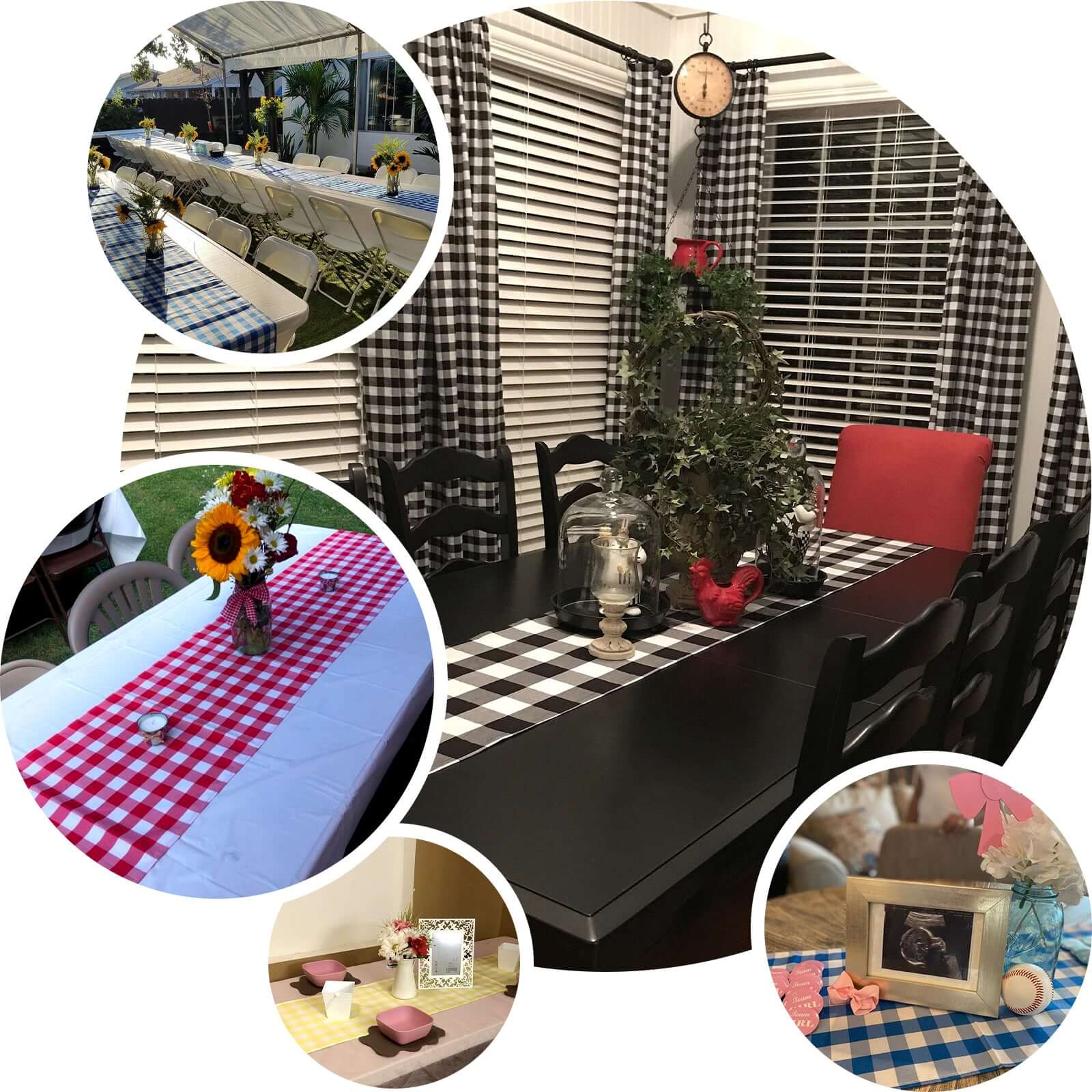 Polyester 14"x108" Table Runner Black/White - Gingham Plaid Design