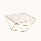 Metal Cake Stand Geometric Pedestal Riser Design Gold with Square Glass Top - Display Centerpiece 12"