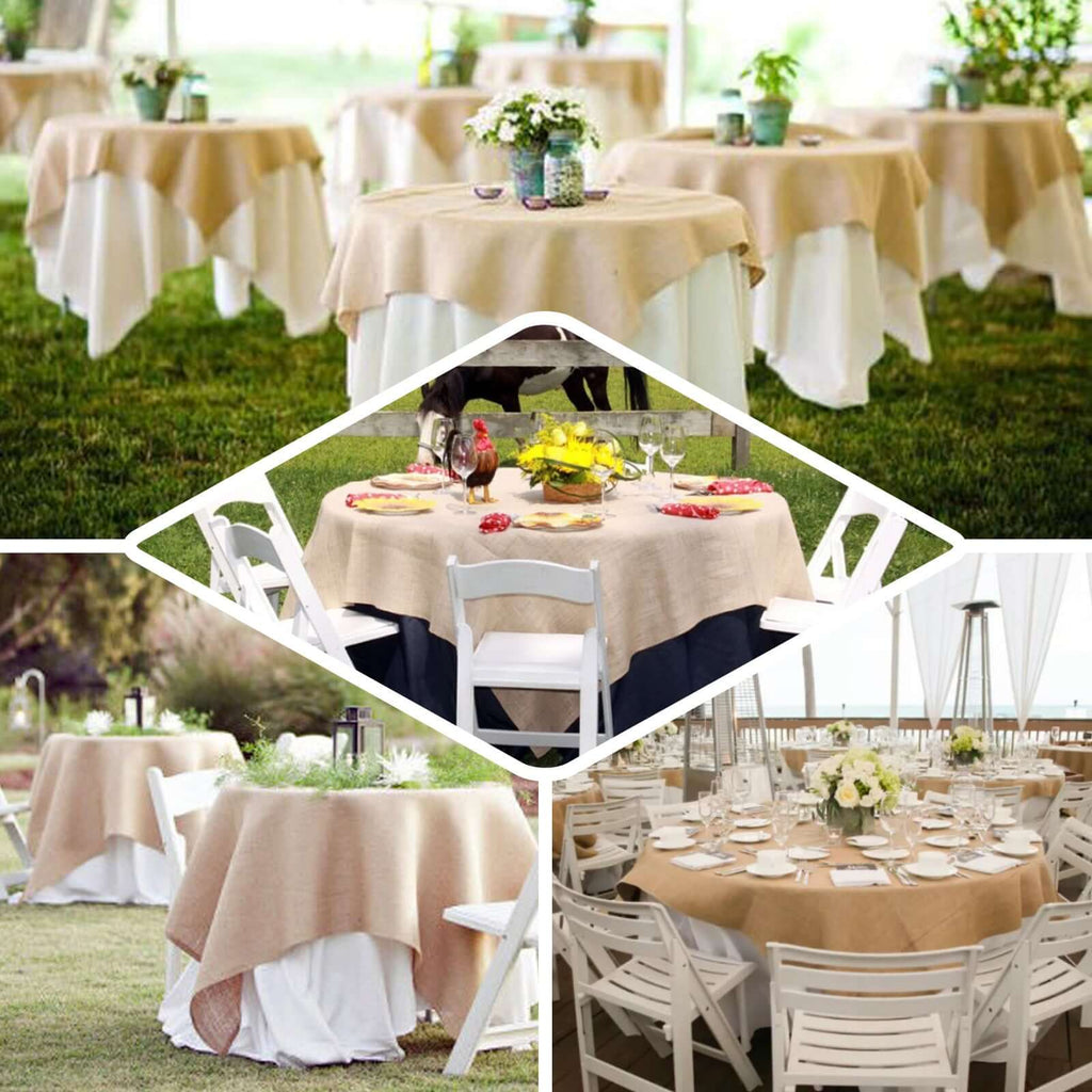 Burlap 90"x90" Table Overlay Square Tablecloth Natural - Rustic Design for Vintage Celebrations