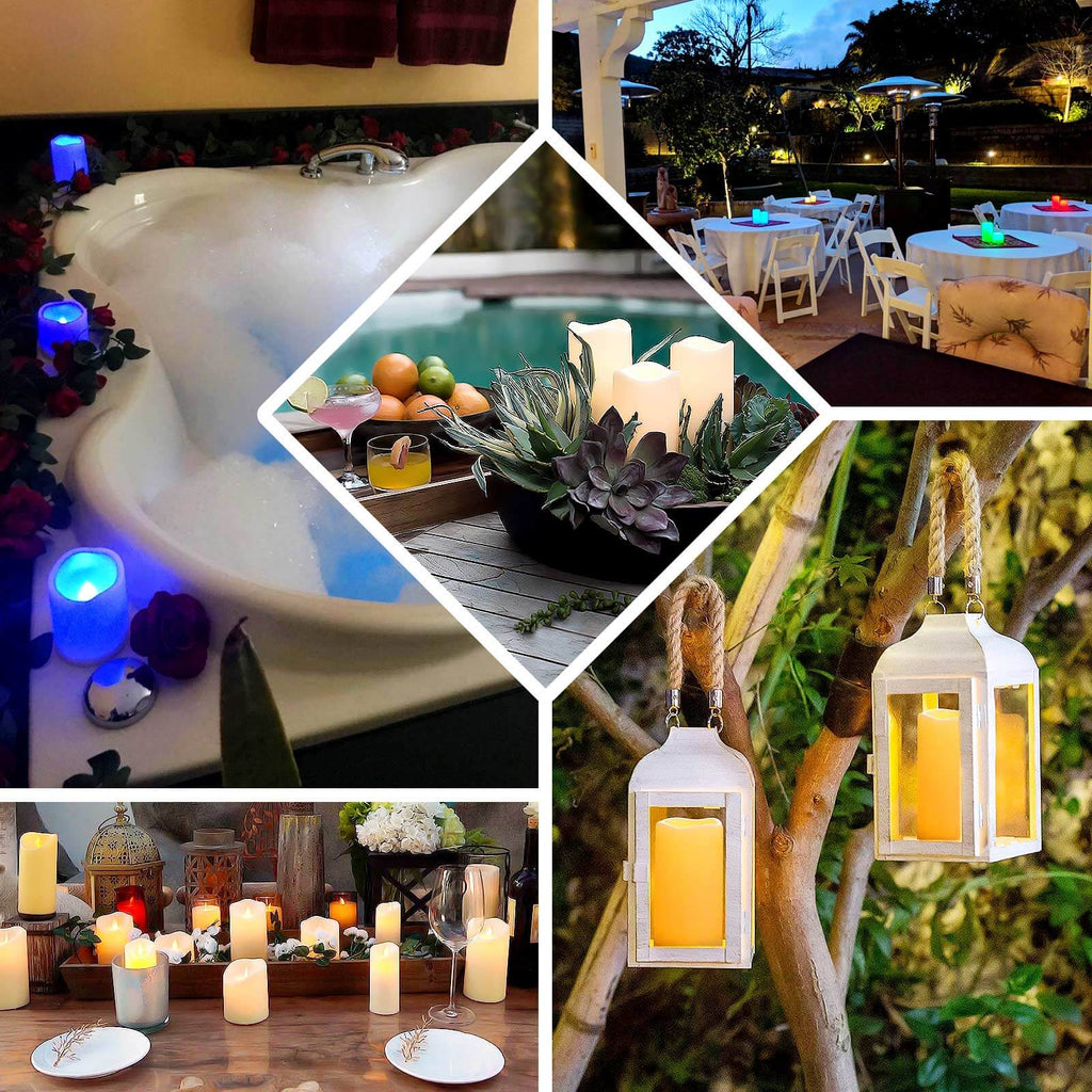 Set of 5 LED Flickering Pillar Candles Color Changing Ivory with Remote - Battery Operated 4", 5", 6"