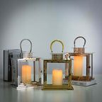 Stainless Steel Candle Lantern Cage Top Design Rose Gold - Outdoor Metal Patio Lantern Centerpiece 10"