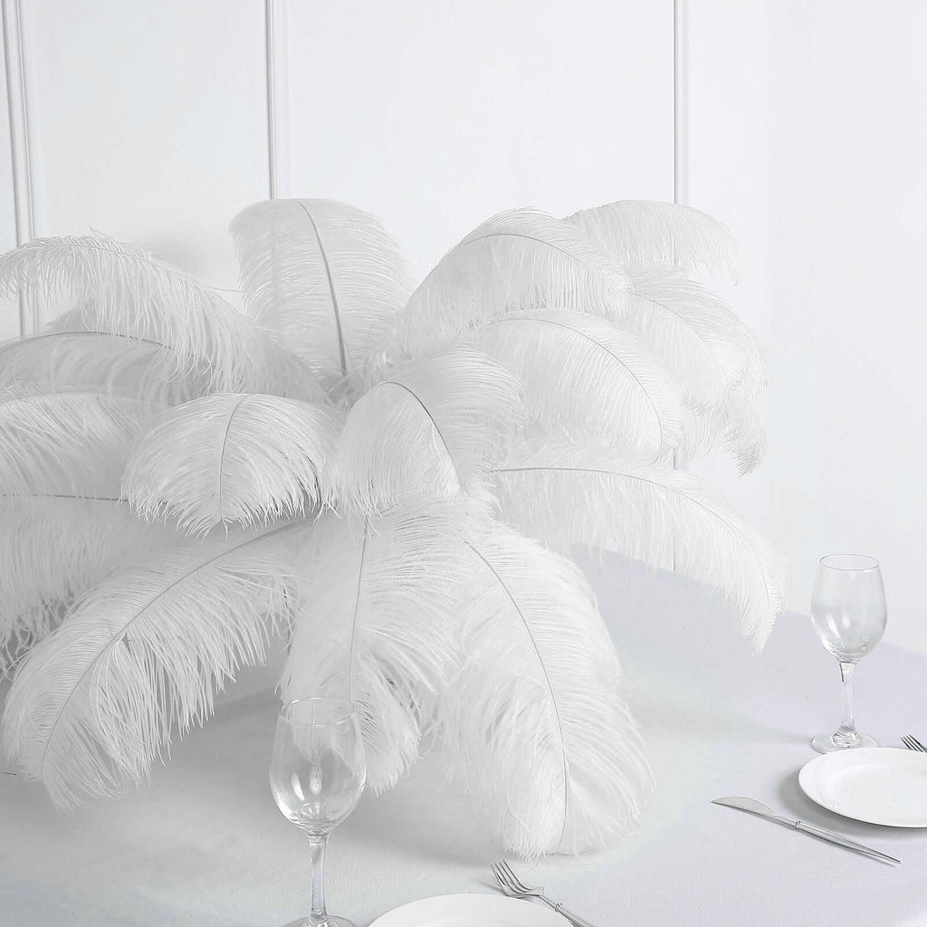 12 Pack White Natural Plume Ostrich Feathers Centerpiece Filler - 24"-26"