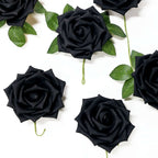 24 Roses 5" Black Artificial Foam Flowers With Stem Wire and Leaves