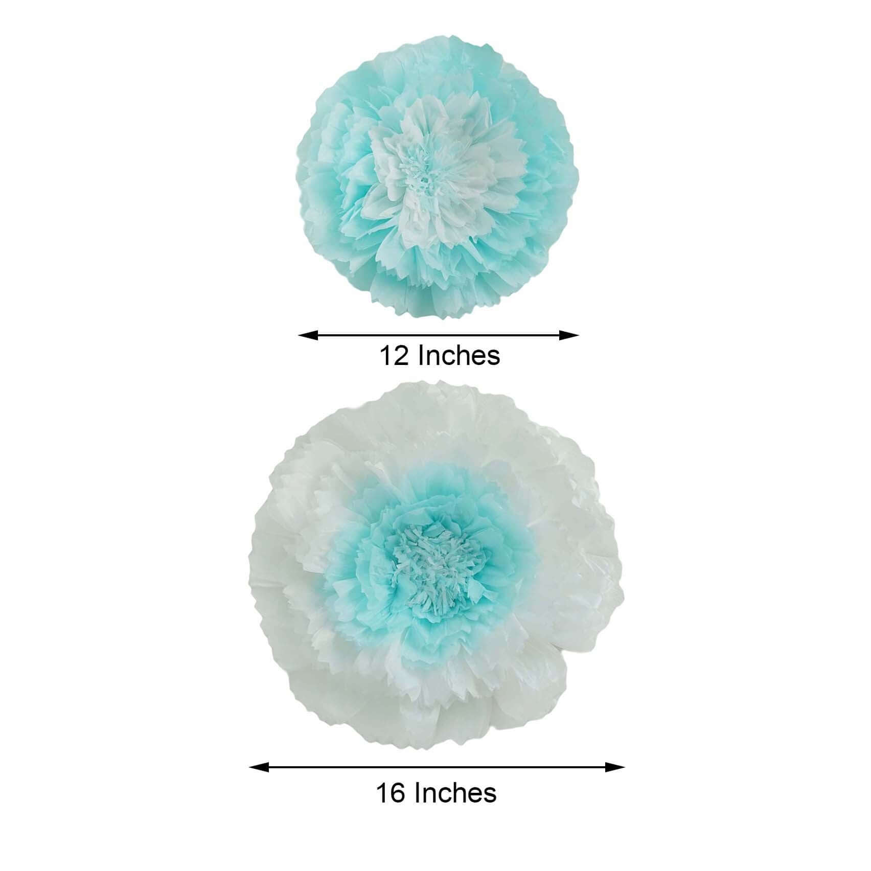 Set of 2 Light Blue Carnation 3D Wall Giant Tissue Paper Flowers - 12",16"