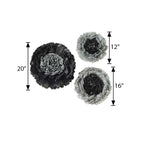 Set of 6 Charcoal Gray Giant Carnation 3D Paper Flowers Wall Decor - 12",16",20"