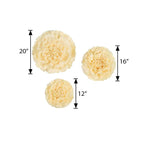 Set of 6 Ivory Cream Giant Carnation 3D Paper Flowers Wall Decor - 12",16",20"