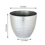 12" Metallic Silver Textured Finish Large Indoor Flower Plant Pot, Decorative Indoor Outdoor Planter