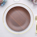 Pack of 6 Melamine 10" Round Dinner Plates in Brown Wood Grain Print - Disposable Shatterproof Party Plates for Rustic Farmhouse - Inspired Table Decor - Bell Racket Store