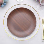 Pack of 6 Melamine 10" Round Dinner Plates in Brown Wood Grain Print - Disposable Shatterproof Party Plates for Rustic Farmhouse - Inspired Table Decor - Bell Racket Store