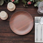 Pack of 6 Melamine 8" Round Dessert Plates in Brown Wood Grain Print - Disposable Shatterproof Appetizer Salad Plates for Rustic Farmhouse - Inspired Table Decor - Bell Racket Store