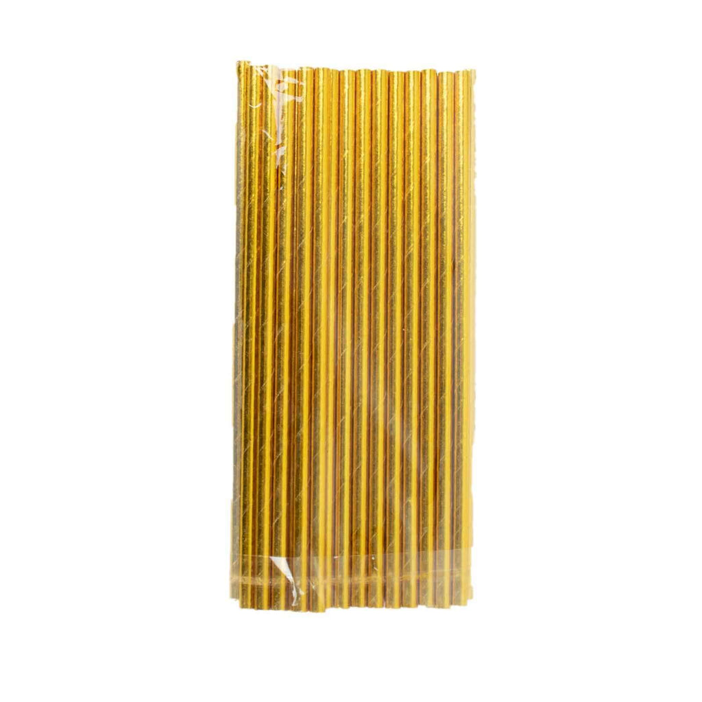 50-Pack Paper Drinking Straws Metallic Gold Foil Food Grade - Disposable Biodegradable Straws for Events 8"