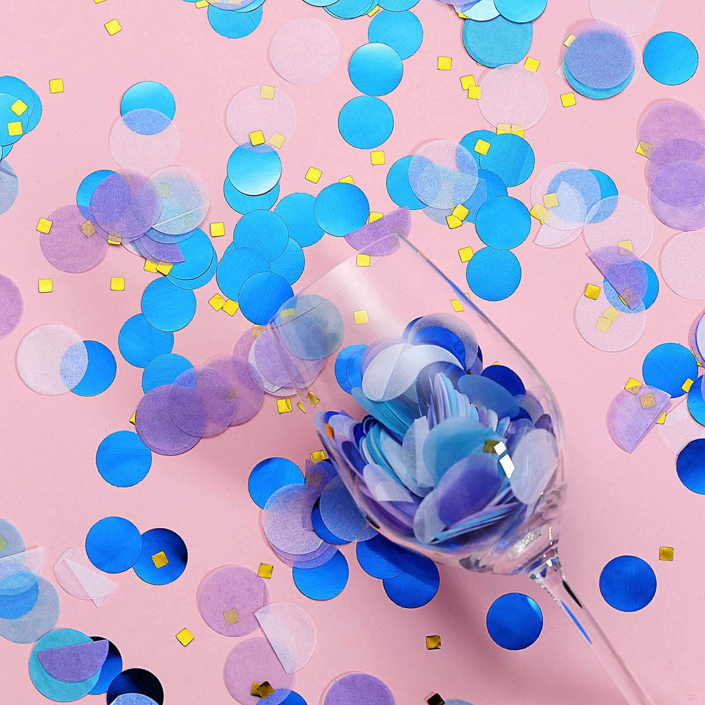 18G Bag Tissue Paper and Foil Table Confetti Mix, Purple Theme Festive Balloon Decor Blue, Gold, Royal Blue, White