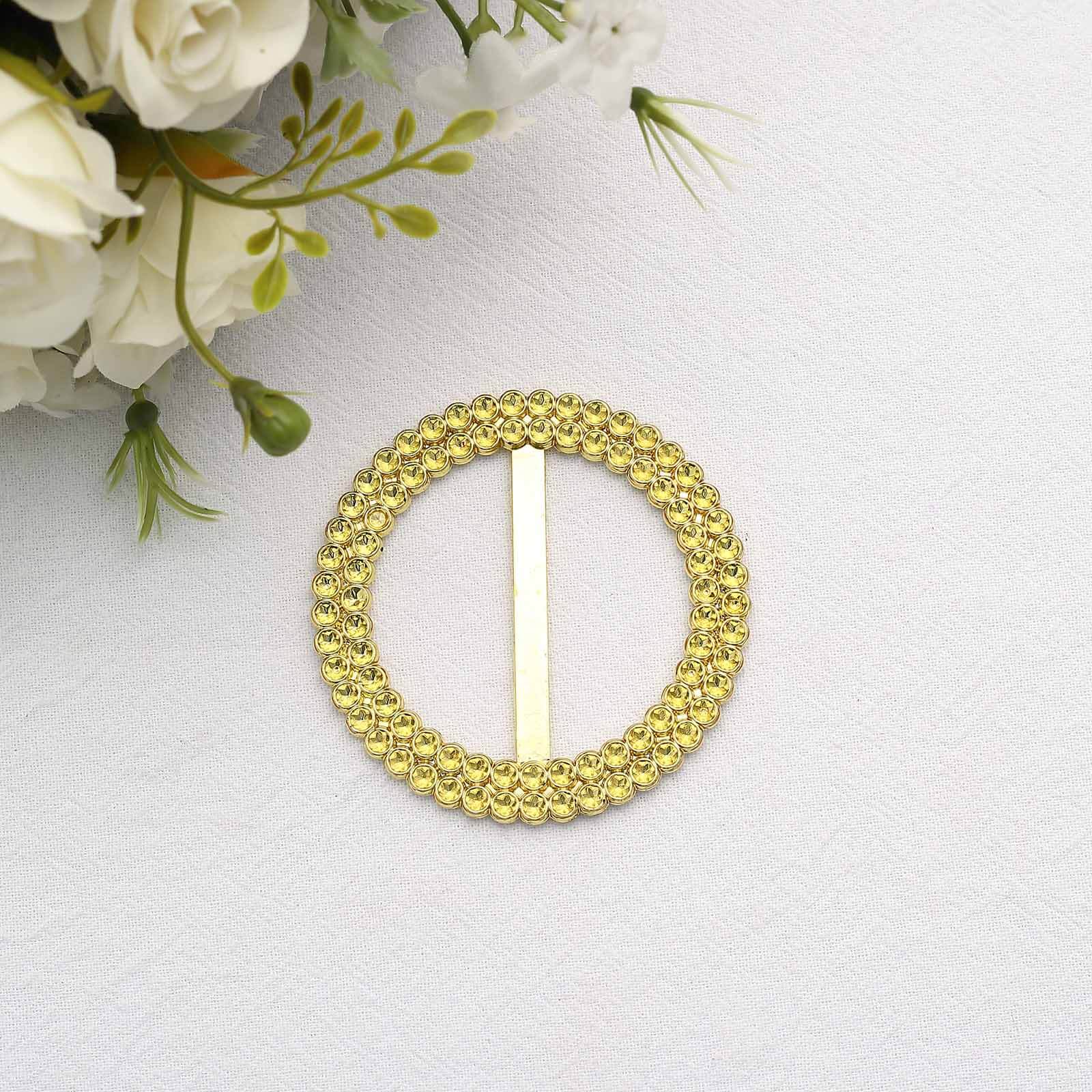 20 Pack Diamond Round Chair Sash Band Buckle Pins Gold - Timeless Rhinestone Napkin Rings for Weddings & Gatherings 2.5"