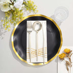25-Pack Paper Round Dinner Plates 10" Matte Black with Gold Wavy Rim - Disposable 350GSM Party Plates