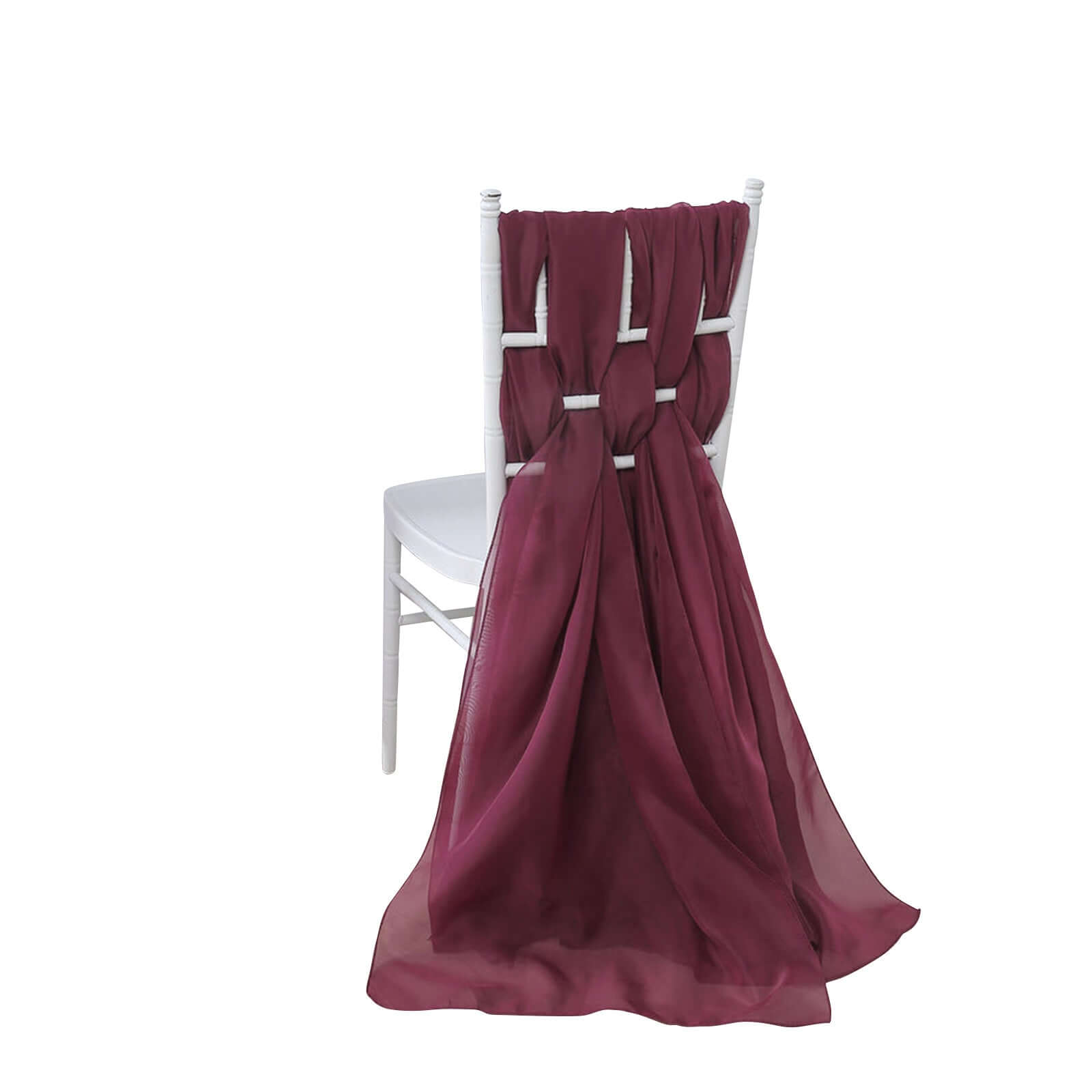 5 Pack Chiffon Chair Sashes Burgundy - Soft & Lightweight Designer Chair Bows 22"x78"