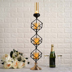 3-Tier Candle Holder Black Geometric Design with Amber Glass Votives & Gold Trim - Modern Decor for Weddings 28" Tall