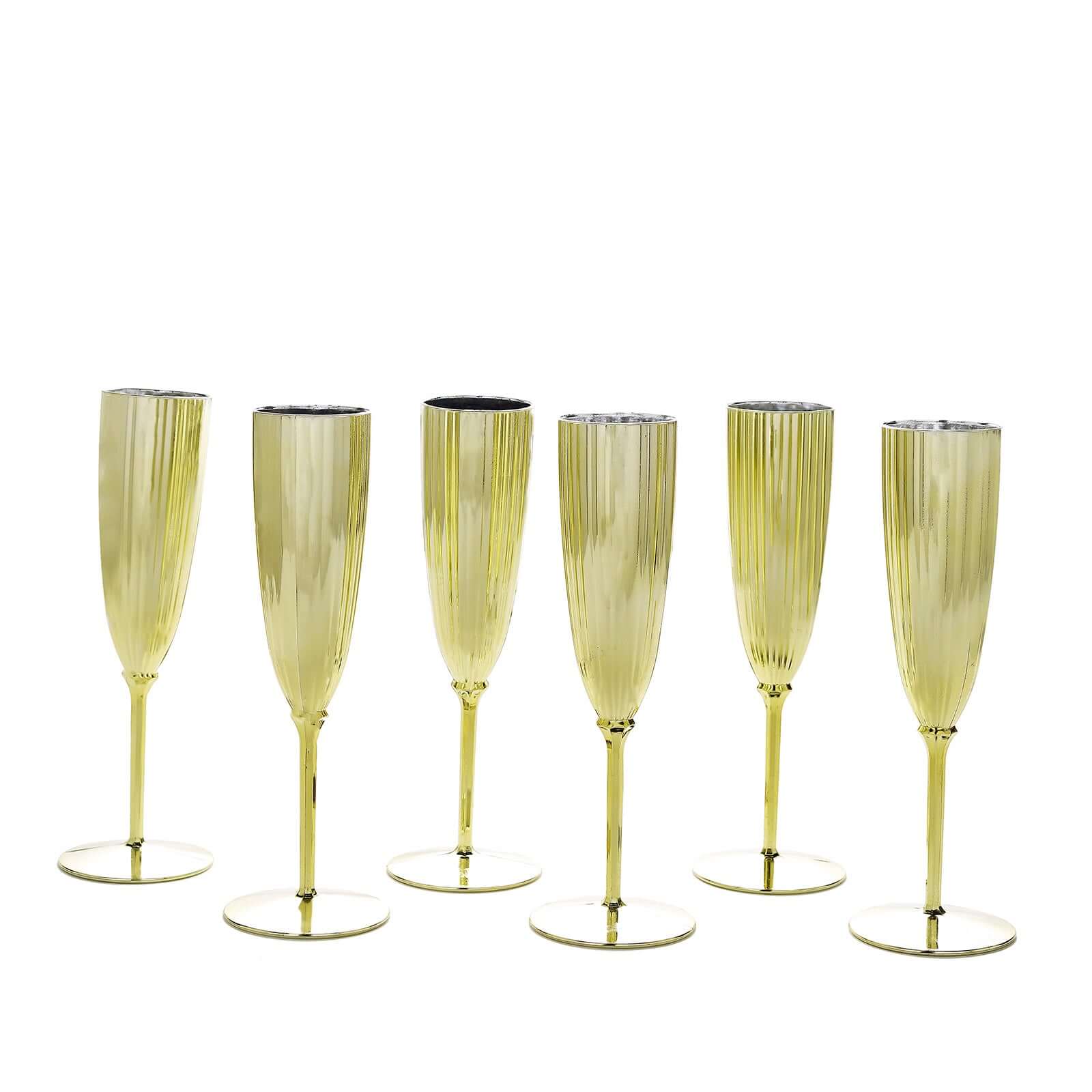 6-Pack Plastic Champagne Flutes in Metallic Gold - Classy Disposable Champagne Glasses for Toasting & Cocktail Parties 5oz