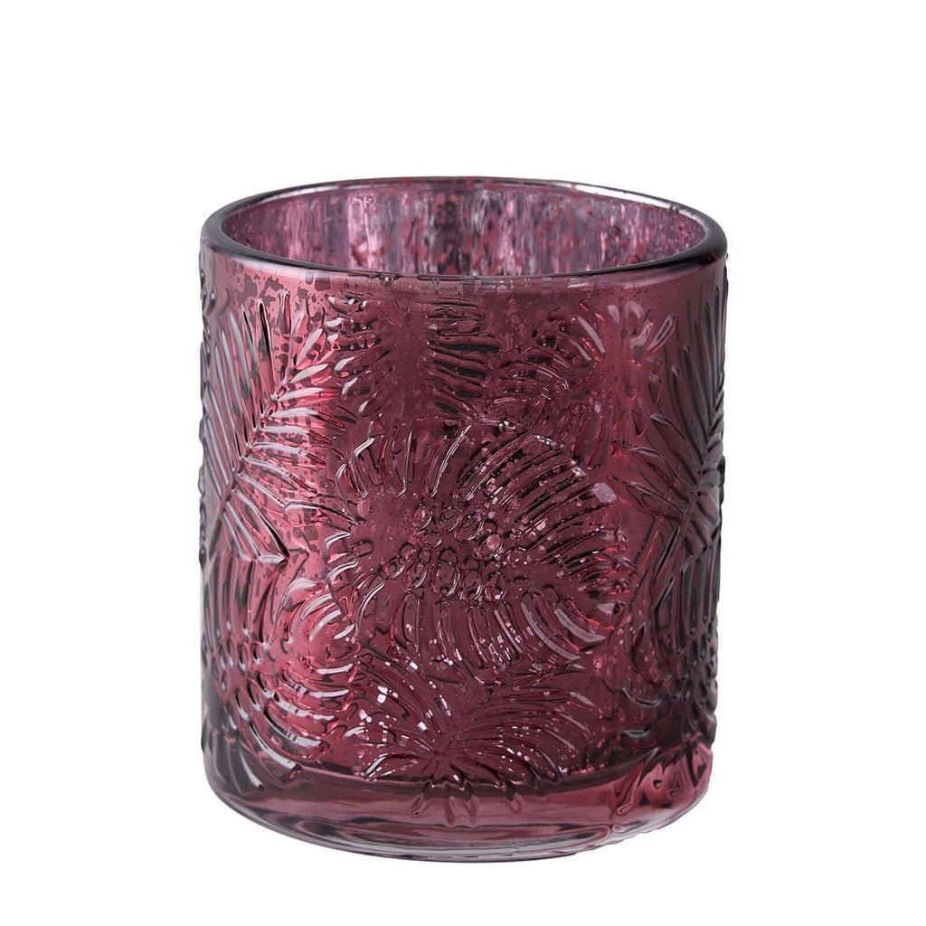 6-Pack Mercury Glass Candle Holders Burgundy Palm Leaf Design - Votive Tealight Holders for Events
