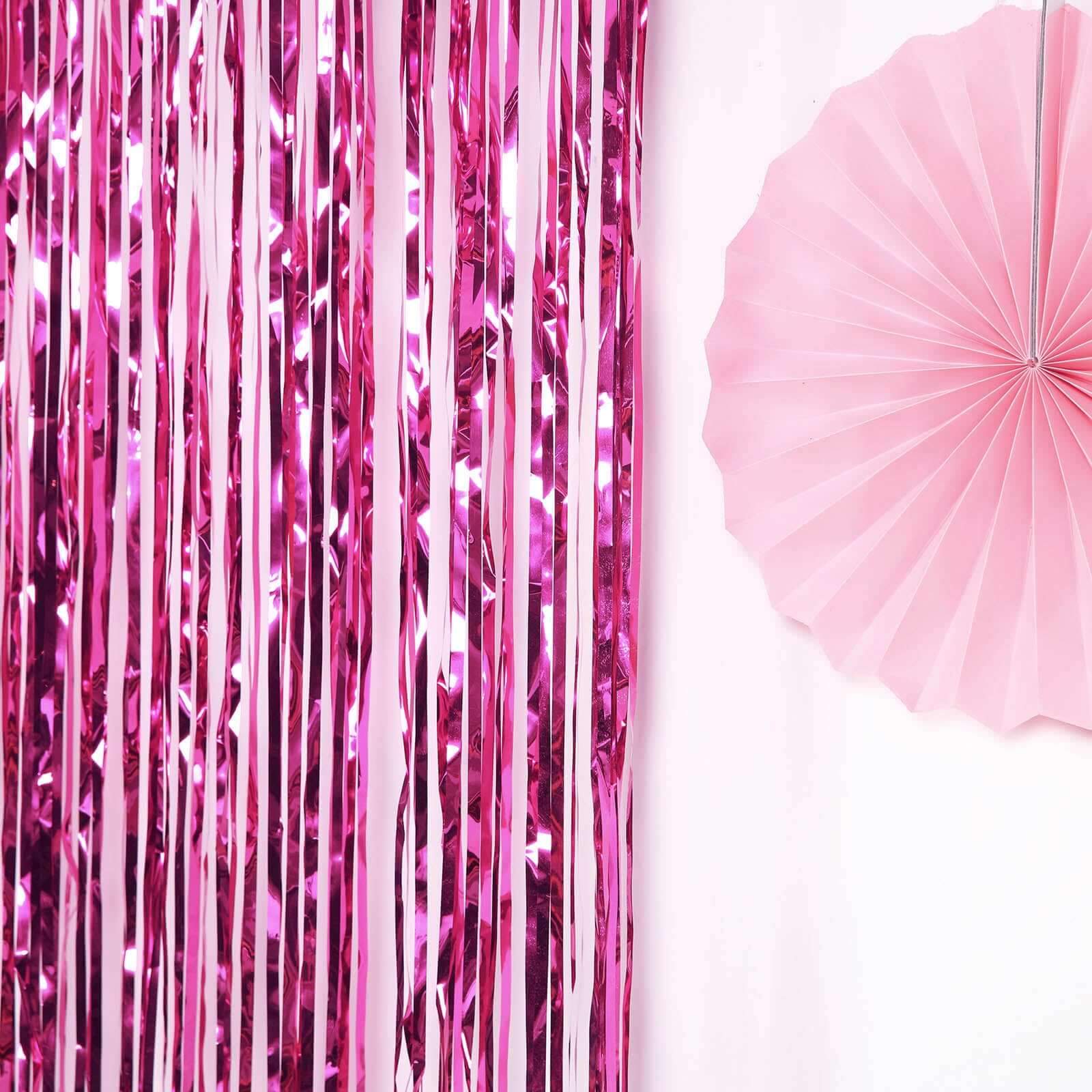 8ft Fuchsia Metallic Tinsel Foil Fringe Doorway Curtain Party Backdrop