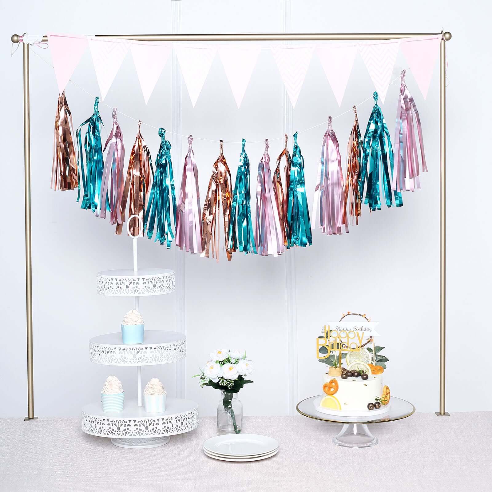 7.5ft Long Rose Gold Hanging Foil Tassel Garland, Metallic Tinsel Fringe Banner Party Streamer Backdrop Decorations