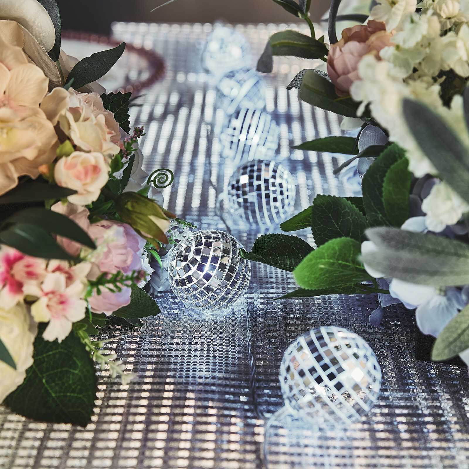 10 LED String Light Garland Silver Disco Mirror Ball Cool White - Battery Operated Decorative Lighting 6ft