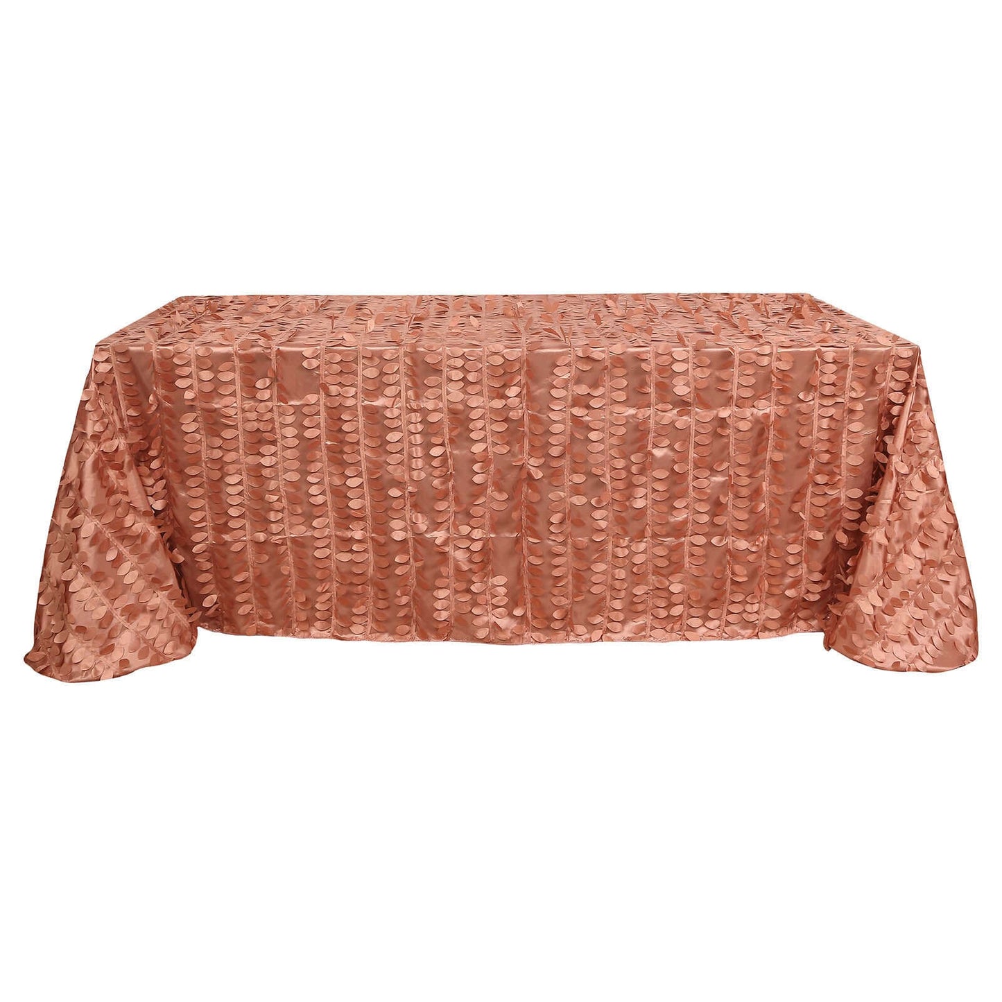 Taffeta 90"x156" Rectangle Tablecloth Terracotta (Rust) | 3D Leaf Petal Design Seamless Table Cover