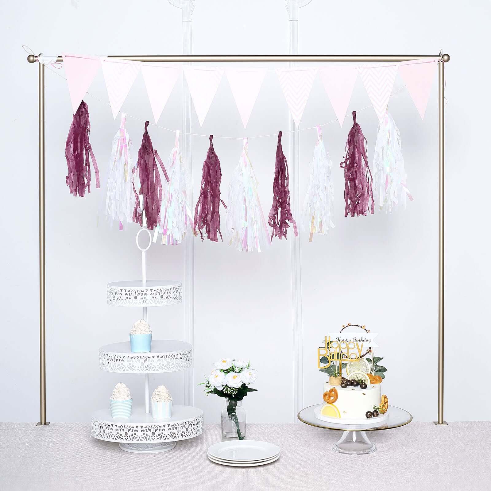 12 Pack Pre-Tied Eggplant Tissue Paper Tassel Garland With String, Hanging Fringe Party Streamer Backdrop Decor